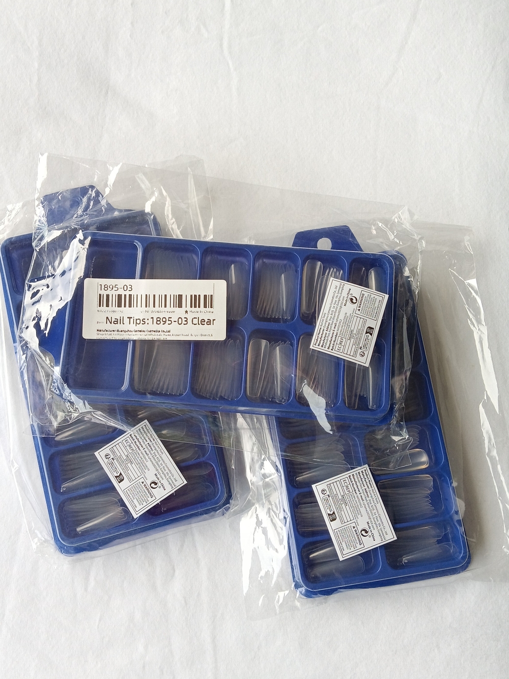10 Compartment Full Cover Clear Coffin Nail Tips, Lot Of 3, Acrylic Nail Tips